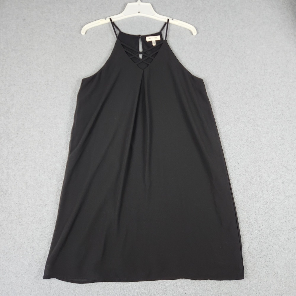 Monteau Shift Dress Womens Medium Black Sleeveless Halter Lattice Strappy Party